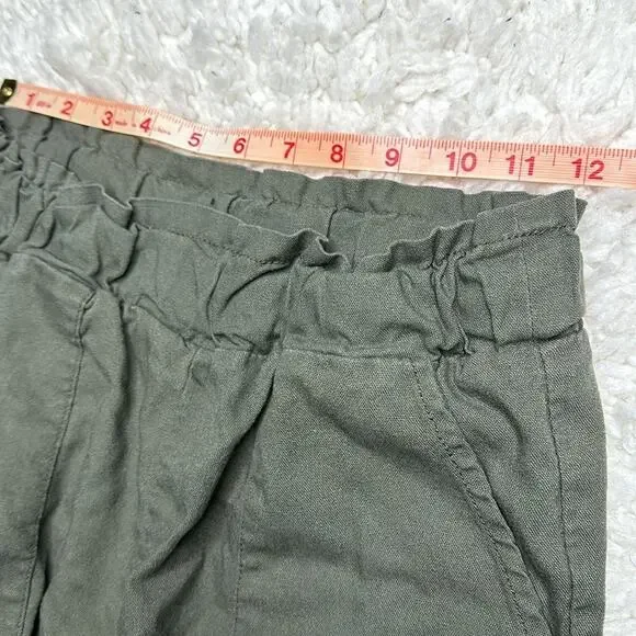 CiSono Linen Collection Olive Green Paperbag Waist Straight Leg PullOn Pant EE13 - Picture 8 of 13